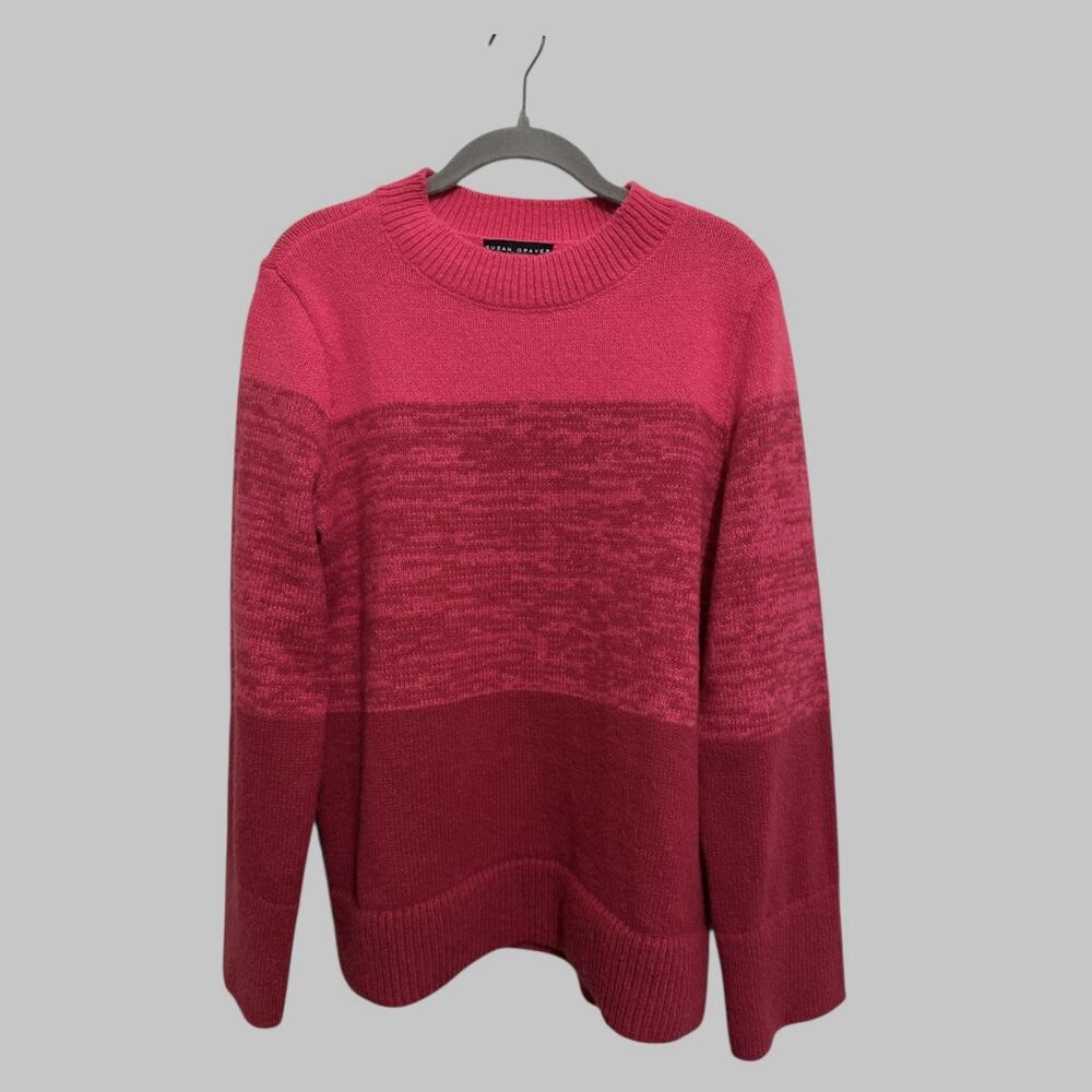Y2K Susan Graver Weekend Ombre Knit Pink Red Sweater Top Cozy Cabin Gorpcore S